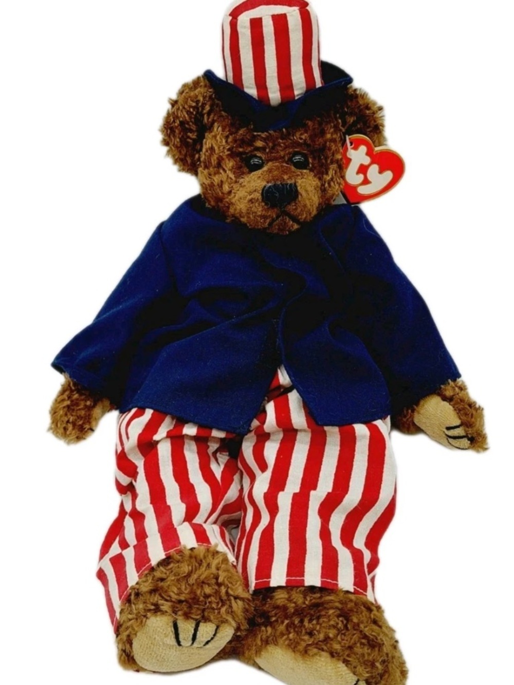 Ty Attic Treasure Plush Bear in Brown Fur with Red, White & Blue Outfit. 1993